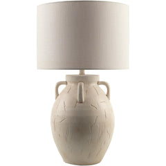 Accent Table Lamp, 29 in H, White Ceramic with Linen Shade