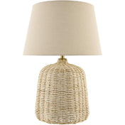 Accent Table Lamp, Rattan Base with Linen Shade, Beige