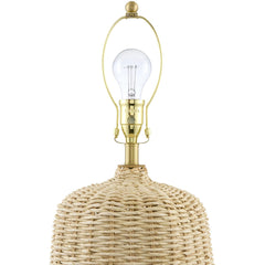Accent Table Lamp, Rattan Base with Linen Shade, Beige