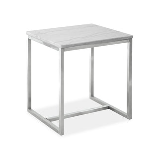 Accent Table, Rectangular, White Marble with Silver Base