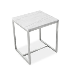 Accent Table, Rectangular, White Marble with Silver Base
