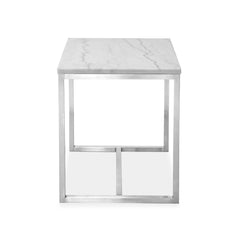 Accent Table, Rectangular, White Marble with Silver Base