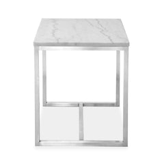 Accent Table, Rectangular, White Marble with Silver Base