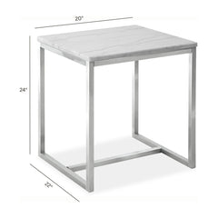 Accent Table, Rectangular, White Marble with Silver Base