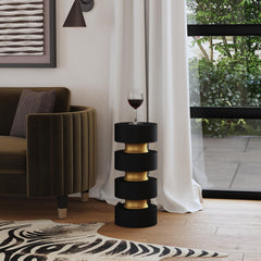 Accent Table, Round Black Iron and Mango Wood with Gold Detailing