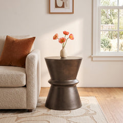 Accent Table, Round Concrete Drum Base in Bronze