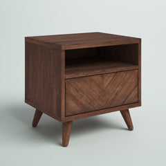 Accent Table, Solid Acacia Wood, Chevron Front Panels, Light Brown