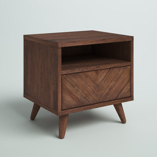 Accent Table, Solid Acacia Wood, Chevron Front Panels, Light Brown