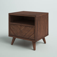 Accent Table, Solid Acacia Wood, Chevron Front Panels, Light Brown
