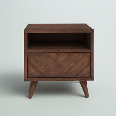 Accent Table, Solid Acacia Wood, Chevron Front Panels, Light Brown
