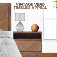Accent Table, Solid Acacia Wood, Chevron Front Panels, Light Brown