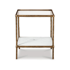 Accent Table, Square, Clear Glass with White Marble Base and Brass-Tone Frame