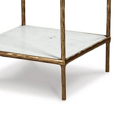 Accent Table, Square, Clear Glass with White Marble Base and Brass-Tone Frame