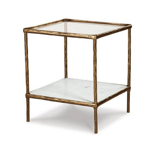 Accent Table, Square, Clear Glass with White Marble Base and Brass-Tone Frame