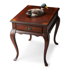 Accent Table with Drawer, Cherry Veneer Top and Antique Brass Hardware