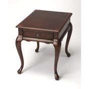 Accent Table with Drawer, Cherry Veneer Top and Antique Brass Hardware