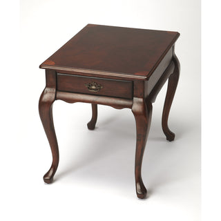 Accent Table with Drawer, Cherry Veneer Top and Antique Brass Hardware