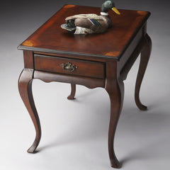 Accent Table with Drawer, Cherry Veneer Top and Antique Brass Hardware