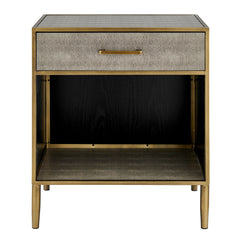 Accent Table with Drawer, Gray Faux Shagreen Top with Gold Base