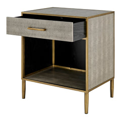 Accent Table with Drawer, Gray Faux Shagreen Top with Gold Base