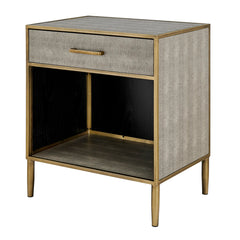 Accent Table with Drawer, Gray Faux Shagreen Top with Gold Base