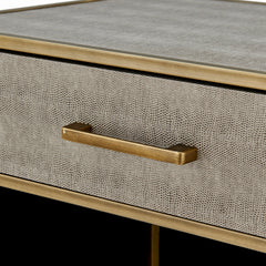 Accent Table with Drawer, Gray Faux Shagreen Top with Gold Base