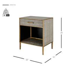 Accent Table with Drawer, Gray Faux Shagreen Top with Gold Base