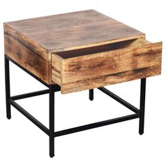 Accent Table with Drawer, Solid Mango Wood Top, Brown, Black Iron Frame