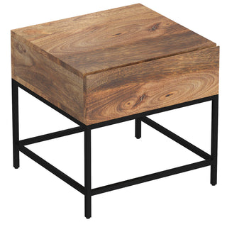 Accent Table with Drawer, Solid Mango Wood Top, Brown, Black Iron Frame