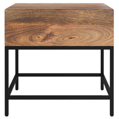 Accent Table with Drawer, Solid Mango Wood Top, Brown, Black Iron Frame