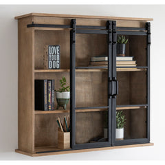 Accent Wall Cabinet with Glass Doors, 3 Shelves, Rustic Brown