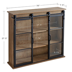 Accent Wall Cabinet with Glass Doors, 3 Shelves, Rustic Brown