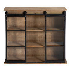 Accent Wall Cabinet with Glass Doors, 3 Shelves, Rustic Brown
