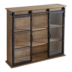 Accent Wall Cabinet with Glass Doors, 3 Shelves, Rustic Brown