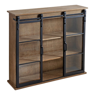 Accent Wall Cabinet with Glass Doors, 3 Shelves, Rustic Brown