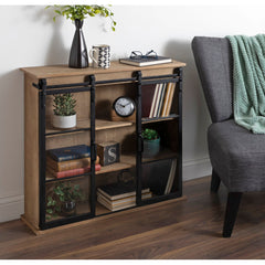 Accent Wall Cabinet with Glass Doors, 3 Shelves, Rustic Brown