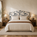 In a room | Sintra Taupe headboard styled in a bright bedroom with white bedding and nightstands