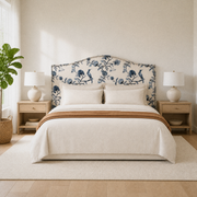 Airy room | Sintra Taupe headboard in a bright bedroom with white bedding and oak nightstands