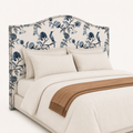 Detail | Close view of the floral upholstery, blue accents, and nailhead trim