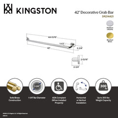 ADA Grab Bar, Milano, 42-Inch Brass in Polished Chrome
