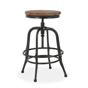 Adjustable Counter Stool, Backless, Reclaimed Pine Seat, Iron Frame