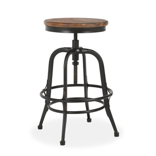 Adjustable Counter Stool, Backless, Reclaimed Pine Seat, Iron Frame