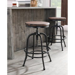 Adjustable Counter Stool, Backless, Reclaimed Pine Seat, Iron Frame