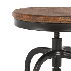 Adjustable Counter Stool, Backless, Reclaimed Pine Seat, Iron Frame