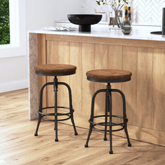 Adjustable Counter Stool, Backless, Reclaimed Pine Seat, Iron Frame