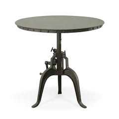 Adjustable Height Round Table with Gray Iron Pedestal Base and Industrial Top