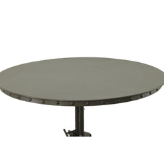 Adjustable Height Round Table with Gray Iron Pedestal Base and Industrial Top