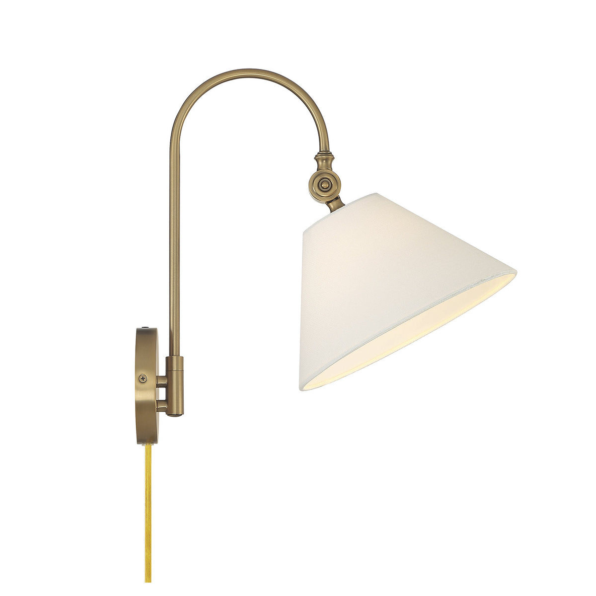 Adjustable Wall Sconce, 1-Light, Brass with White Shade