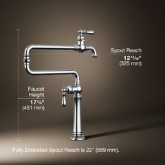 Artifacts Single-Hole Deck-Mount Pot Filler with Extended Spout in Polished Chrome | product photo