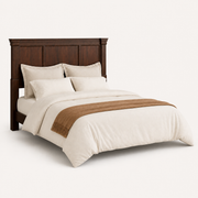 Studio | Studio three-quarter view showing the headboard face, side depth, legs and panel construction